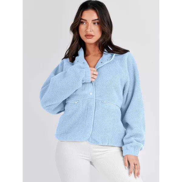 imageANRABESS Womens Fleece Jacket Button Down Shacket Casual Sherpa Cropped Coats Warm Outwear with PocketsSky