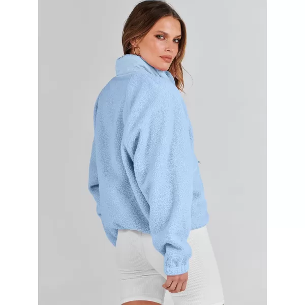 imageANRABESS Womens Fleece Jacket Button Down Shacket Casual Sherpa Cropped Coats Warm Outwear with PocketsSky