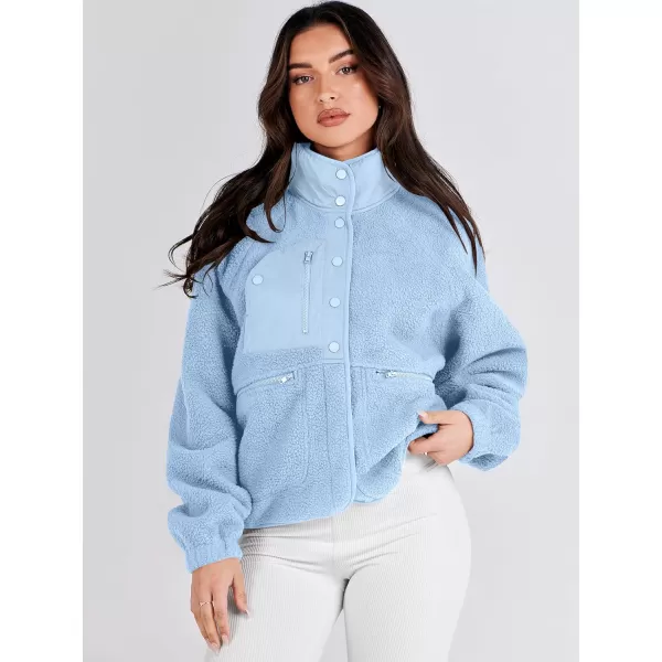 imageANRABESS Womens Fleece Jacket Button Down Shacket Casual Sherpa Cropped Coats Warm Outwear with PocketsSky