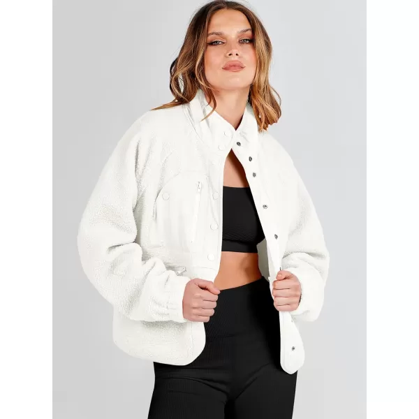 imageANRABESS Womens Fleece Jacket Button Down Shacket Casual Sherpa Cropped Coats Warm Outwear with PocketsWhite