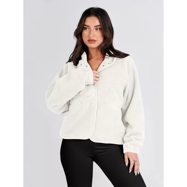 imageANRABESS Womens Fleece Jacket Button Down Shacket Casual Sherpa Cropped Coats Warm Outwear with PocketsWhite