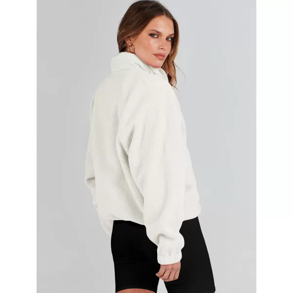 imageANRABESS Womens Fleece Jacket Button Down Shacket Casual Sherpa Cropped Coats Warm Outwear with PocketsWhite