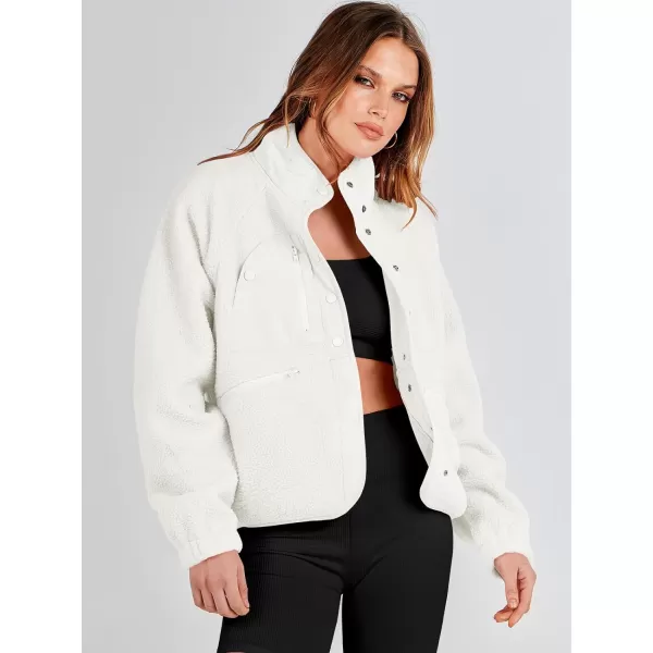 imageANRABESS Womens Fleece Jacket Button Down Shacket Casual Sherpa Cropped Coats Warm Outwear with PocketsWhite