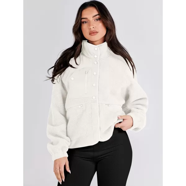 imageANRABESS Womens Fleece Jacket Button Down Shacket Casual Sherpa Cropped Coats Warm Outwear with PocketsWhite