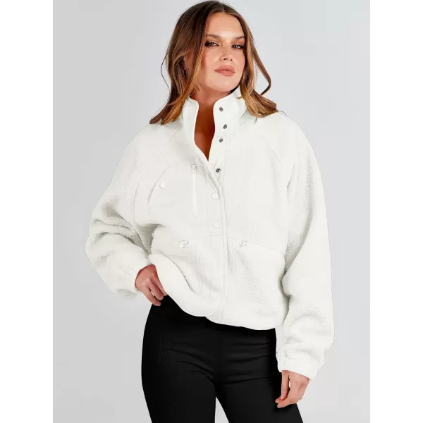 imageANRABESS Womens Fleece Jacket Button Down Shacket Casual Sherpa Cropped Coats Warm Outwear with PocketsWhite