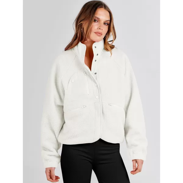 imageANRABESS Womens Fleece Jacket Button Down Shacket Casual Sherpa Cropped Coats Warm Outwear with PocketsWhite