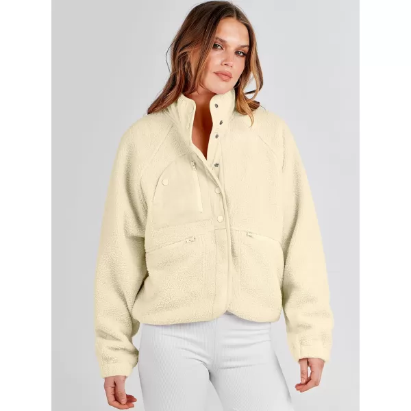 imageANRABESS Womens Fleece Jacket Button Down Shacket Casual Sherpa Cropped Coats Warm Outwear with PocketsYellow