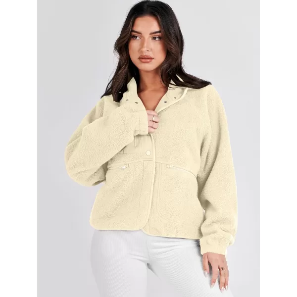 imageANRABESS Womens Fleece Jacket Button Down Shacket Casual Sherpa Cropped Coats Warm Outwear with PocketsYellow