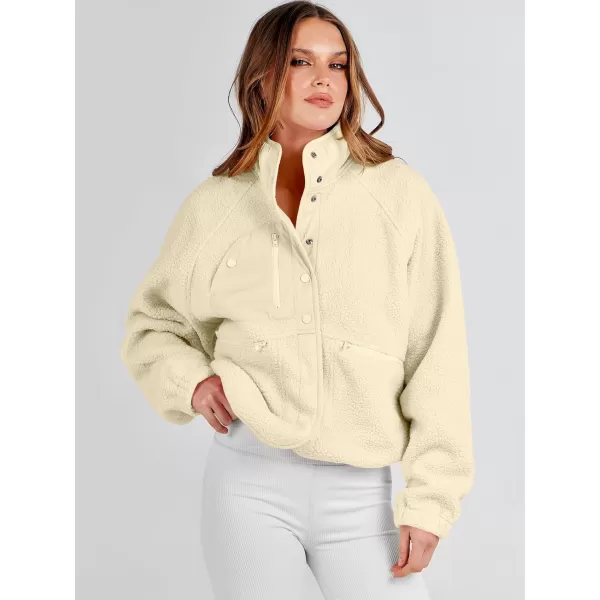 imageANRABESS Womens Fleece Jacket Button Down Shacket Casual Sherpa Cropped Coats Warm Outwear with PocketsYellow