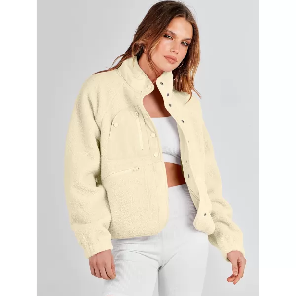 imageANRABESS Womens Fleece Jacket Button Down Shacket Casual Sherpa Cropped Coats Warm Outwear with PocketsYellow