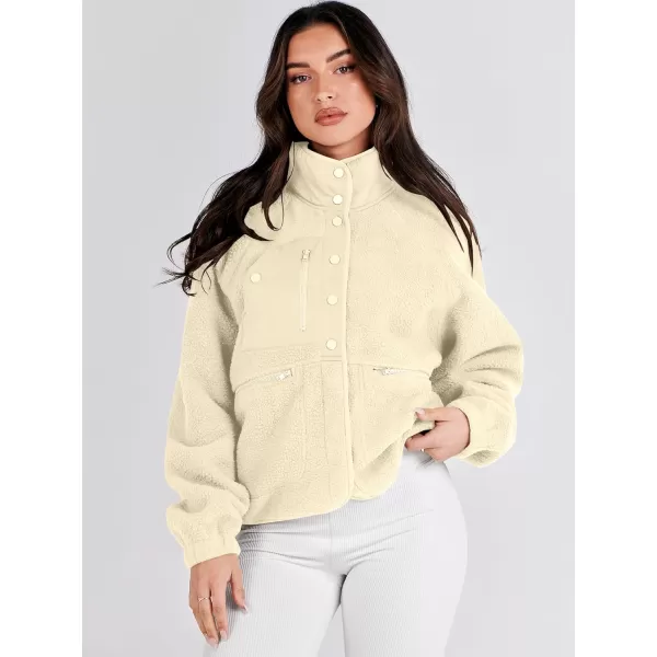 imageANRABESS Womens Fleece Jacket Button Down Shacket Casual Sherpa Cropped Coats Warm Outwear with PocketsYellow
