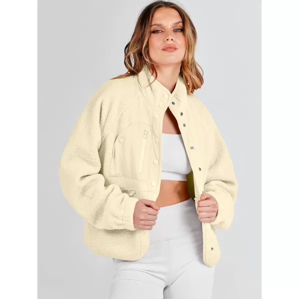 imageANRABESS Womens Fleece Jacket Button Down Shacket Casual Sherpa Cropped Coats Warm Outwear with PocketsYellow