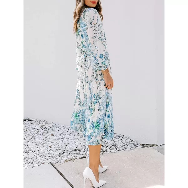 imageANRABESS Womens Floral Midi Dress Puff Long Sleeve Ruffle Trim Smocked Aline Pleated Swing Chiffon Dresses with BeltFloral Blue