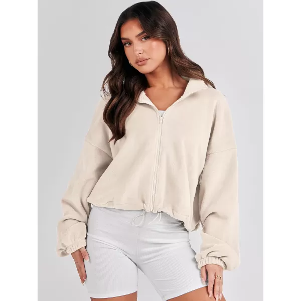 imageANRABESS Womens Full Zip Cropped Fleece Sherpa Jackets Oversized Long Sleeve Workout 2023 Fall Winter Coats OutwearApricot