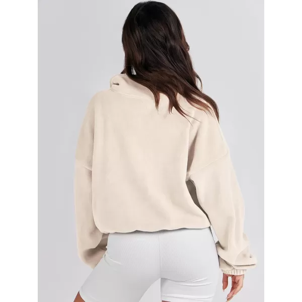 imageANRABESS Womens Full Zip Cropped Fleece Sherpa Jackets Oversized Long Sleeve Workout 2023 Fall Winter Coats OutwearApricot