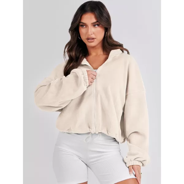 imageANRABESS Womens Full Zip Cropped Fleece Sherpa Jackets Oversized Long Sleeve Workout 2023 Fall Winter Coats OutwearApricot