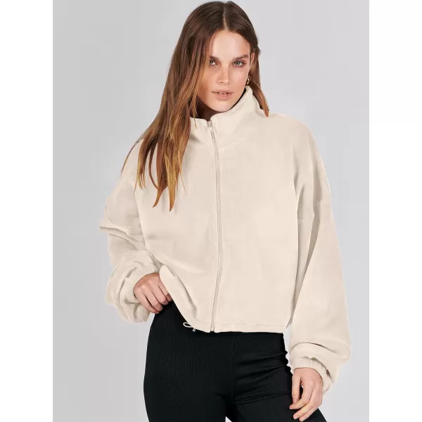 imageANRABESS Womens Full Zip Cropped Fleece Sherpa Jackets Oversized Long Sleeve Workout 2023 Fall Winter Coats OutwearApricot