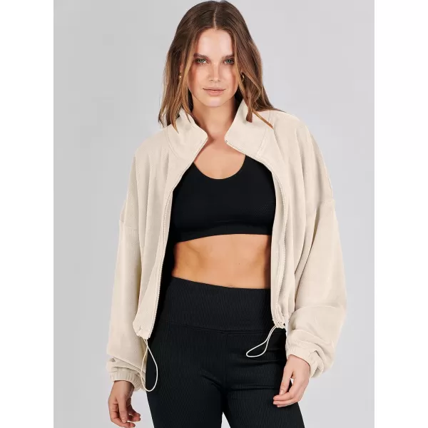 imageANRABESS Womens Full Zip Cropped Fleece Sherpa Jackets Oversized Long Sleeve Workout 2023 Fall Winter Coats OutwearApricot