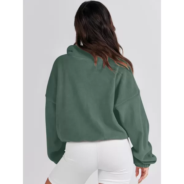 imageANRABESS Womens Full Zip Cropped Fleece Sherpa Jackets Oversized Long Sleeve Workout 2023 Fall Winter Coats OutwearArmy Green