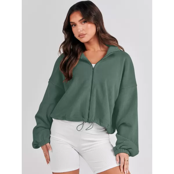 imageANRABESS Womens Full Zip Cropped Fleece Sherpa Jackets Oversized Long Sleeve Workout 2023 Fall Winter Coats OutwearArmy Green
