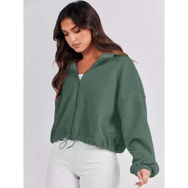 imageANRABESS Womens Full Zip Cropped Fleece Sherpa Jackets Oversized Long Sleeve Workout 2023 Fall Winter Coats OutwearArmy Green