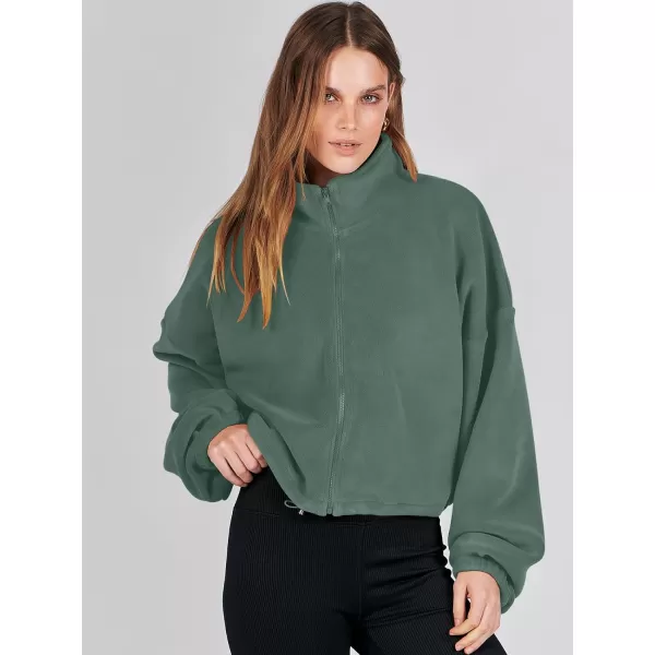 imageANRABESS Womens Full Zip Cropped Fleece Sherpa Jackets Oversized Long Sleeve Workout 2023 Fall Winter Coats OutwearArmy Green
