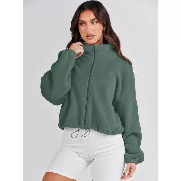 imageANRABESS Womens Full Zip Cropped Fleece Sherpa Jackets Oversized Long Sleeve Workout 2023 Fall Winter Coats OutwearArmy Green