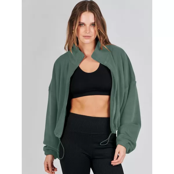 imageANRABESS Womens Full Zip Cropped Fleece Sherpa Jackets Oversized Long Sleeve Workout 2023 Fall Winter Coats OutwearArmy Green
