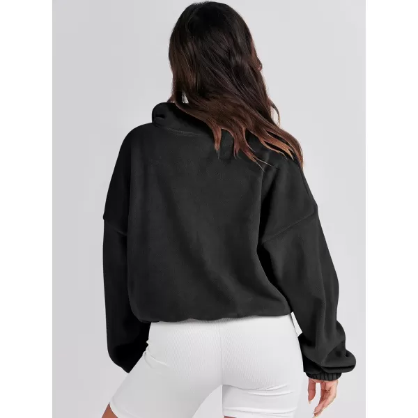 imageANRABESS Womens Full Zip Cropped Fleece Sherpa Jackets Oversized Long Sleeve Workout 2023 Fall Winter Coats OutwearBlack