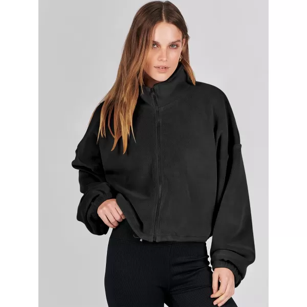 imageANRABESS Womens Full Zip Cropped Fleece Sherpa Jackets Oversized Long Sleeve Workout 2023 Fall Winter Coats OutwearBlack