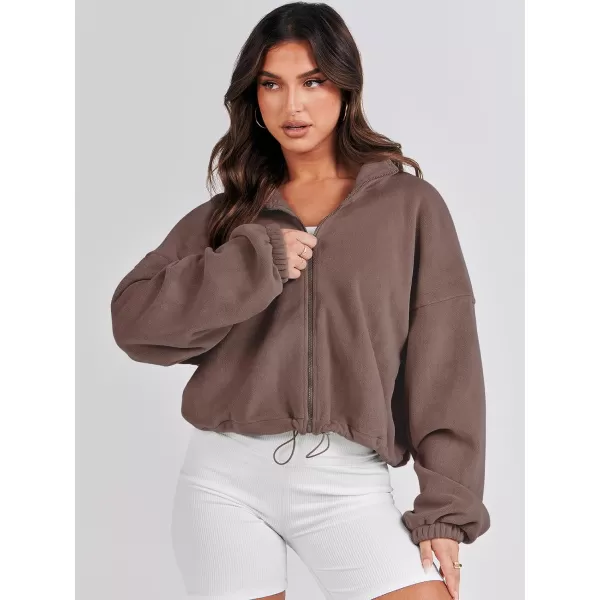 imageANRABESS Womens Full Zip Cropped Fleece Sherpa Jackets Oversized Long Sleeve Workout 2023 Fall Winter Coats OutwearBrown