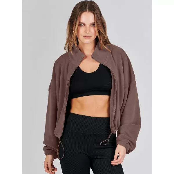 imageANRABESS Womens Full Zip Cropped Fleece Sherpa Jackets Oversized Long Sleeve Workout 2023 Fall Winter Coats OutwearBrown