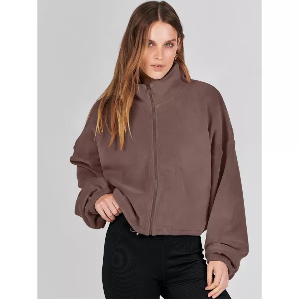 imageANRABESS Womens Full Zip Cropped Fleece Sherpa Jackets Oversized Long Sleeve Workout 2023 Fall Winter Coats OutwearBrown