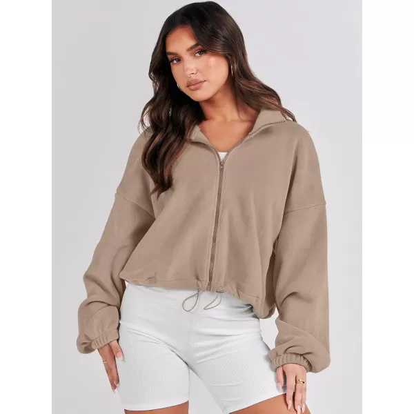 imageANRABESS Womens Full Zip Cropped Fleece Sherpa Jackets Oversized Long Sleeve Workout 2023 Fall Winter Coats OutwearCamel