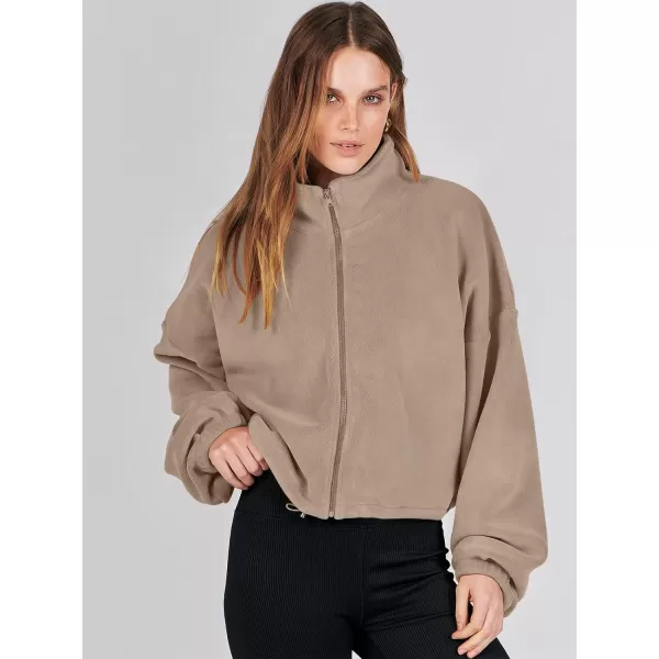 imageANRABESS Womens Full Zip Cropped Fleece Sherpa Jackets Oversized Long Sleeve Workout 2023 Fall Winter Coats OutwearCamel