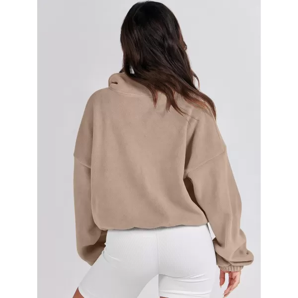imageANRABESS Womens Full Zip Cropped Fleece Sherpa Jackets Oversized Long Sleeve Workout 2023 Fall Winter Coats OutwearCamel