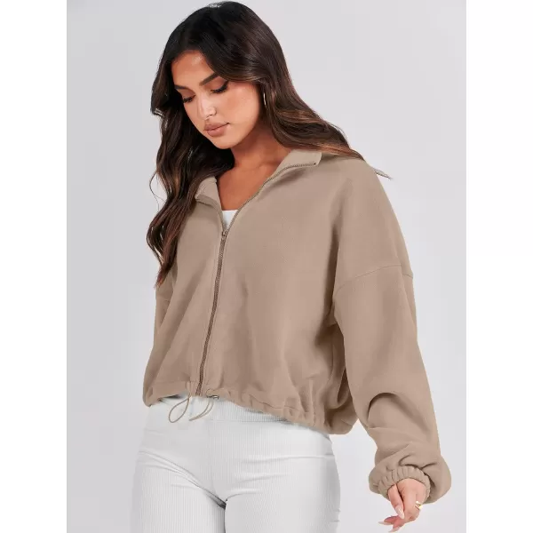 imageANRABESS Womens Full Zip Cropped Fleece Sherpa Jackets Oversized Long Sleeve Workout 2023 Fall Winter Coats OutwearCamel