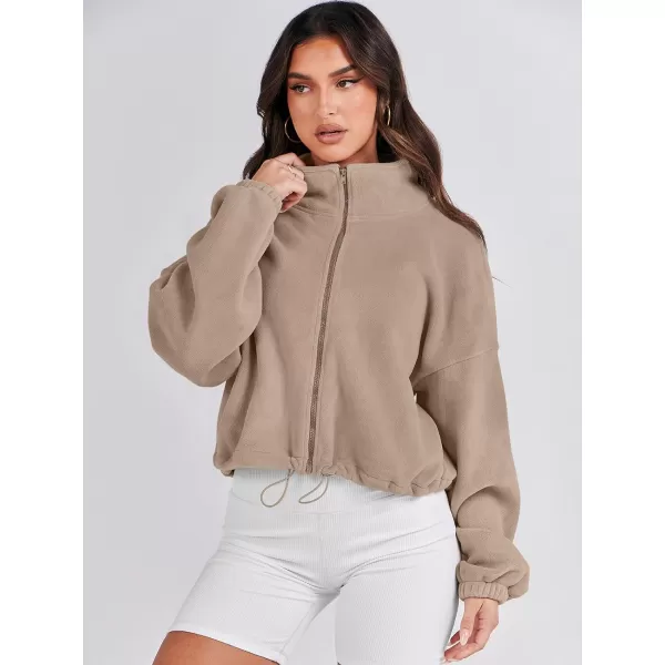 imageANRABESS Womens Full Zip Cropped Fleece Sherpa Jackets Oversized Long Sleeve Workout 2023 Fall Winter Coats OutwearCamel