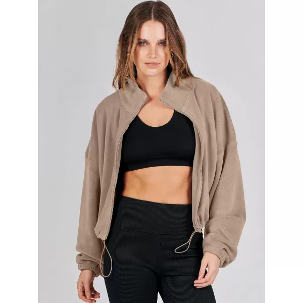 imageANRABESS Womens Full Zip Cropped Fleece Sherpa Jackets Oversized Long Sleeve Workout 2023 Fall Winter Coats OutwearCamel