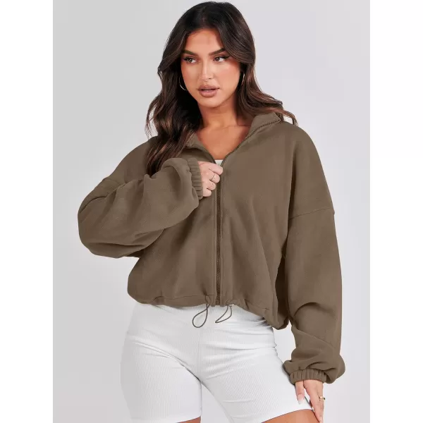 imageANRABESS Womens Full Zip Cropped Fleece Sherpa Jackets Oversized Long Sleeve Workout 2023 Fall Winter Coats OutwearCoffee