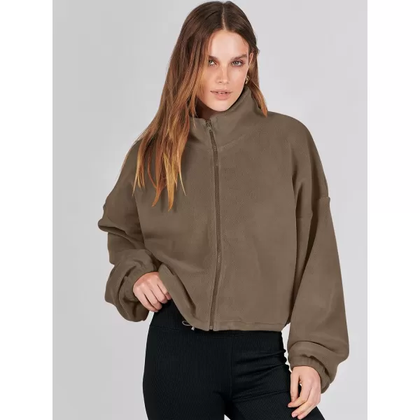 imageANRABESS Womens Full Zip Cropped Fleece Sherpa Jackets Oversized Long Sleeve Workout 2023 Fall Winter Coats OutwearCoffee