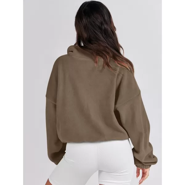imageANRABESS Womens Full Zip Cropped Fleece Sherpa Jackets Oversized Long Sleeve Workout 2023 Fall Winter Coats OutwearCoffee