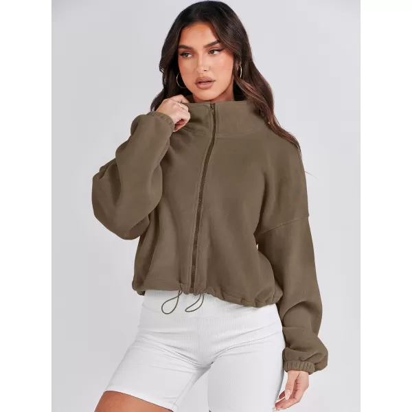 imageANRABESS Womens Full Zip Cropped Fleece Sherpa Jackets Oversized Long Sleeve Workout 2023 Fall Winter Coats OutwearCoffee