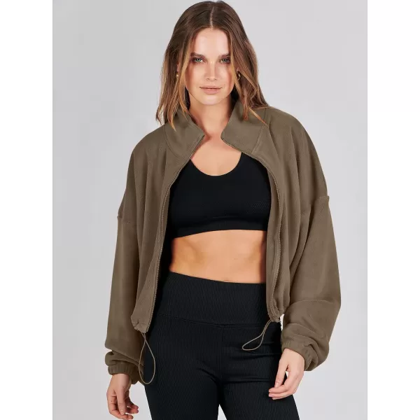 imageANRABESS Womens Full Zip Cropped Fleece Sherpa Jackets Oversized Long Sleeve Workout 2023 Fall Winter Coats OutwearCoffee