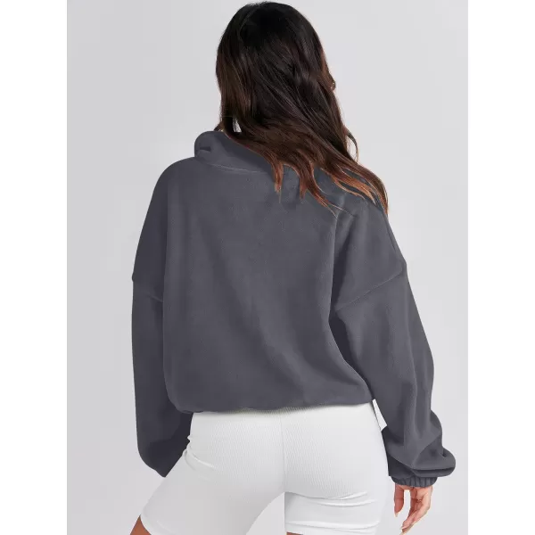 imageANRABESS Womens Full Zip Cropped Fleece Sherpa Jackets Oversized Long Sleeve Workout 2023 Fall Winter Coats OutwearDark Grey