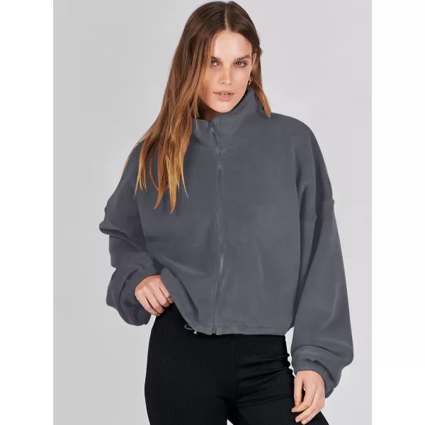 imageANRABESS Womens Full Zip Cropped Fleece Sherpa Jackets Oversized Long Sleeve Workout 2023 Fall Winter Coats OutwearDark Grey
