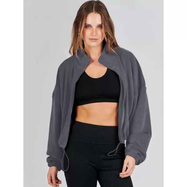 imageANRABESS Womens Full Zip Cropped Fleece Sherpa Jackets Oversized Long Sleeve Workout 2023 Fall Winter Coats OutwearDark Grey
