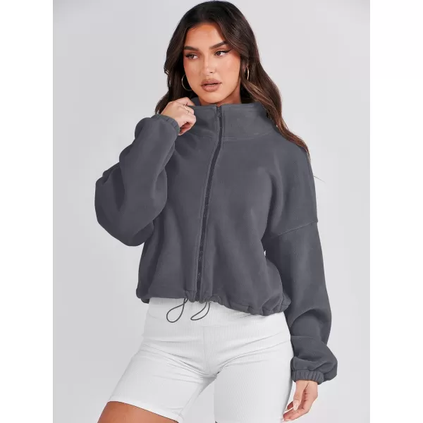 imageANRABESS Womens Full Zip Cropped Fleece Sherpa Jackets Oversized Long Sleeve Workout 2023 Fall Winter Coats OutwearDark Grey