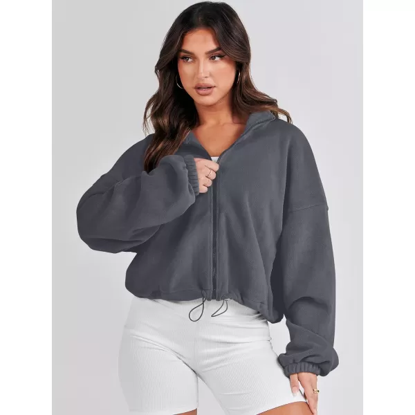 imageANRABESS Womens Full Zip Cropped Fleece Sherpa Jackets Oversized Long Sleeve Workout 2023 Fall Winter Coats OutwearDark Grey