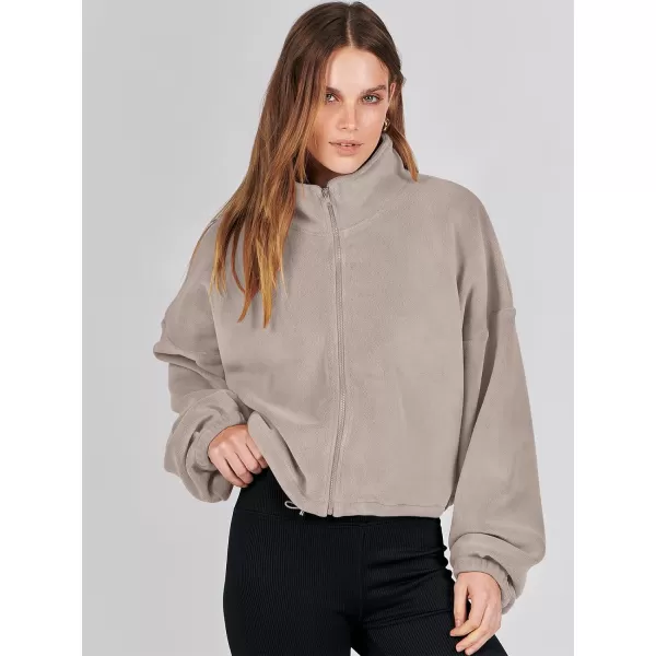 imageANRABESS Womens Full Zip Cropped Fleece Sherpa Jackets Oversized Long Sleeve Workout 2023 Fall Winter Coats OutwearKhaki